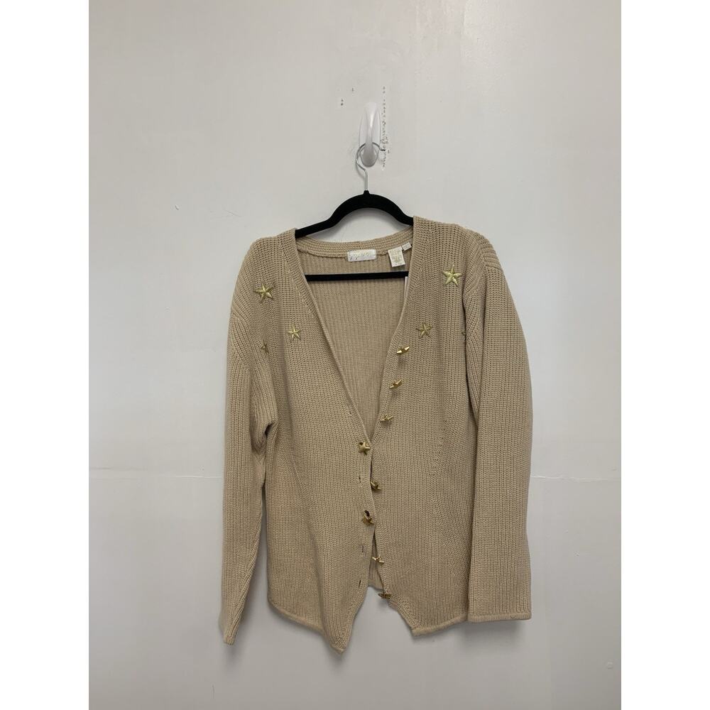 Vintage 90s 80s Star Beige Cardigan Size Large
